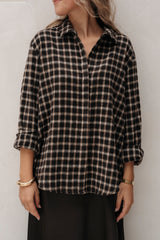 Ruit blouse bruin