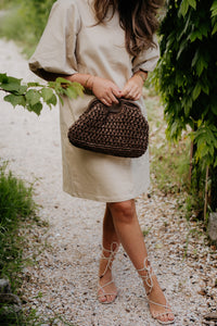 Tas Pappelrohr-Clutch braun