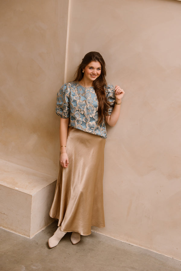 Amy jacquard top blue print