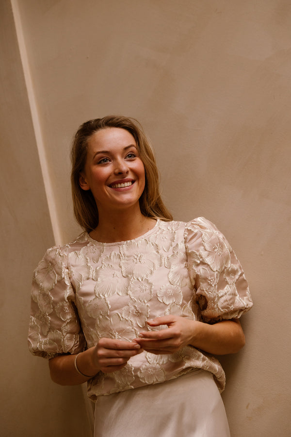 Amy jacquard top beige print