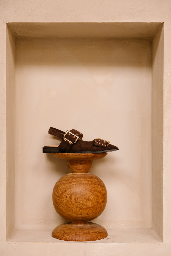 Birmingham slingback met gesp dk. brown