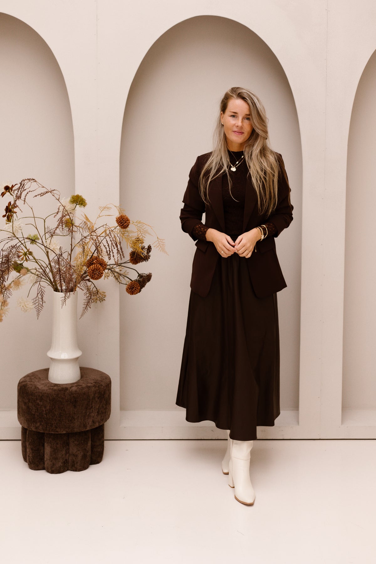 Skirt wide PU - Cacao - 11519