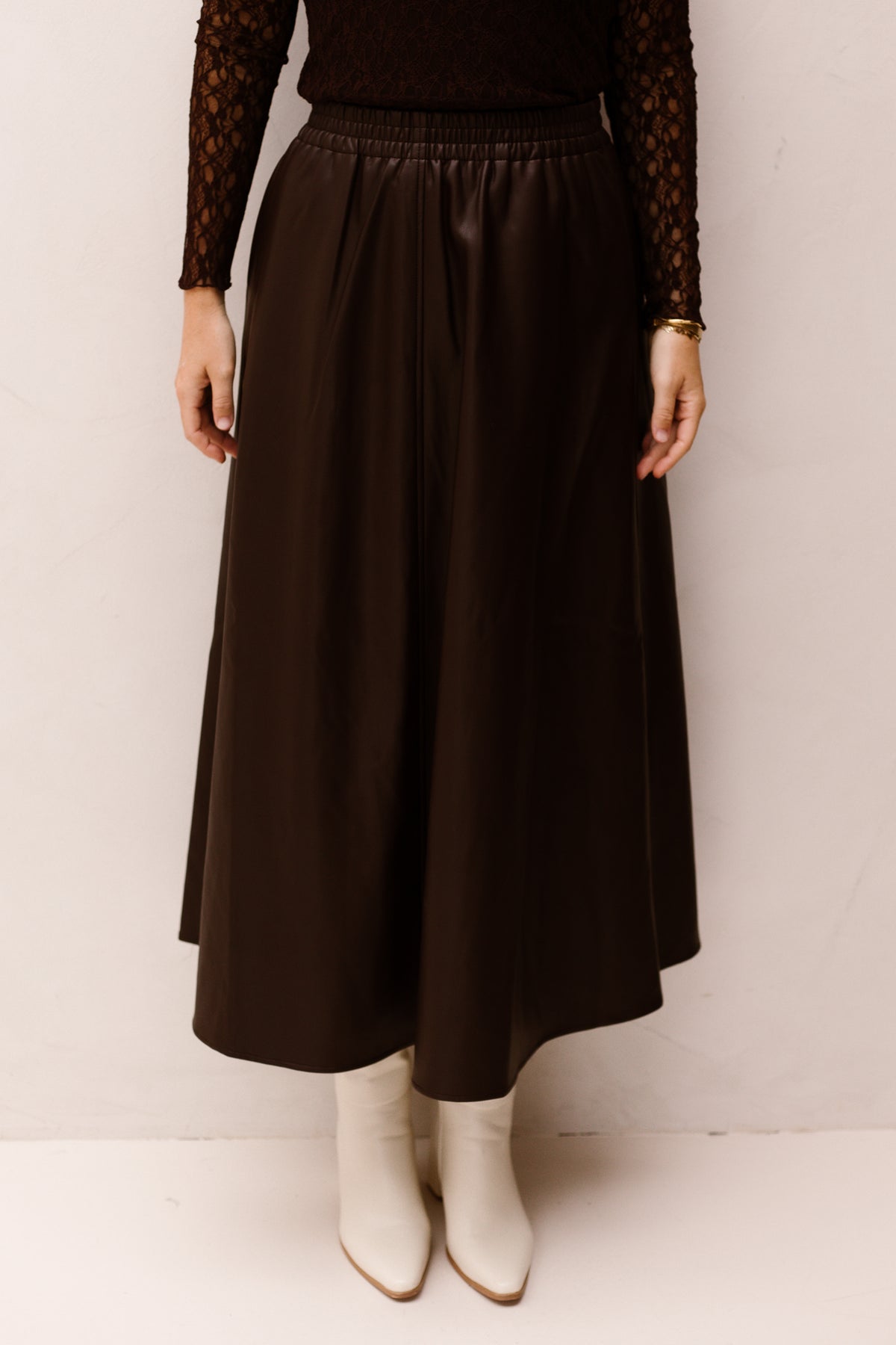 Skirt wide PU - Cacao - 11519