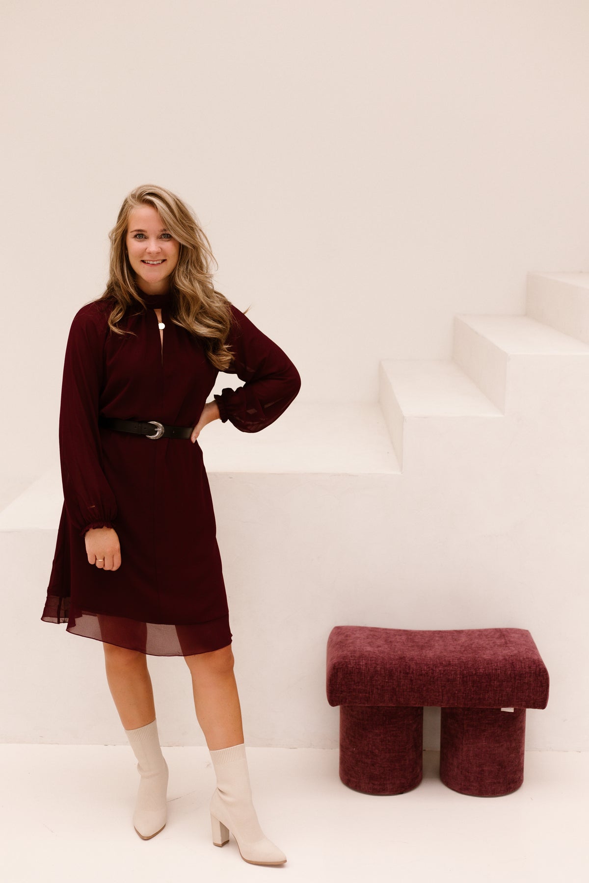 Dress Mock Neck Chiffon Merlot 15503