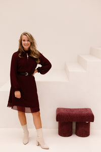 Dress Mock Neck Chiffon Merlot 15503