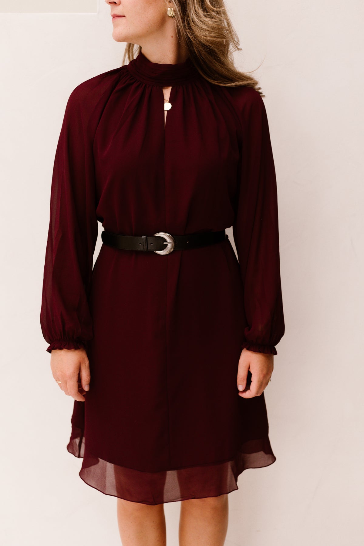 Dress Mock Neck Chiffon Merlot 15503