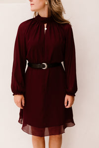 Dress Mock Neck Chiffon Merlot 15503