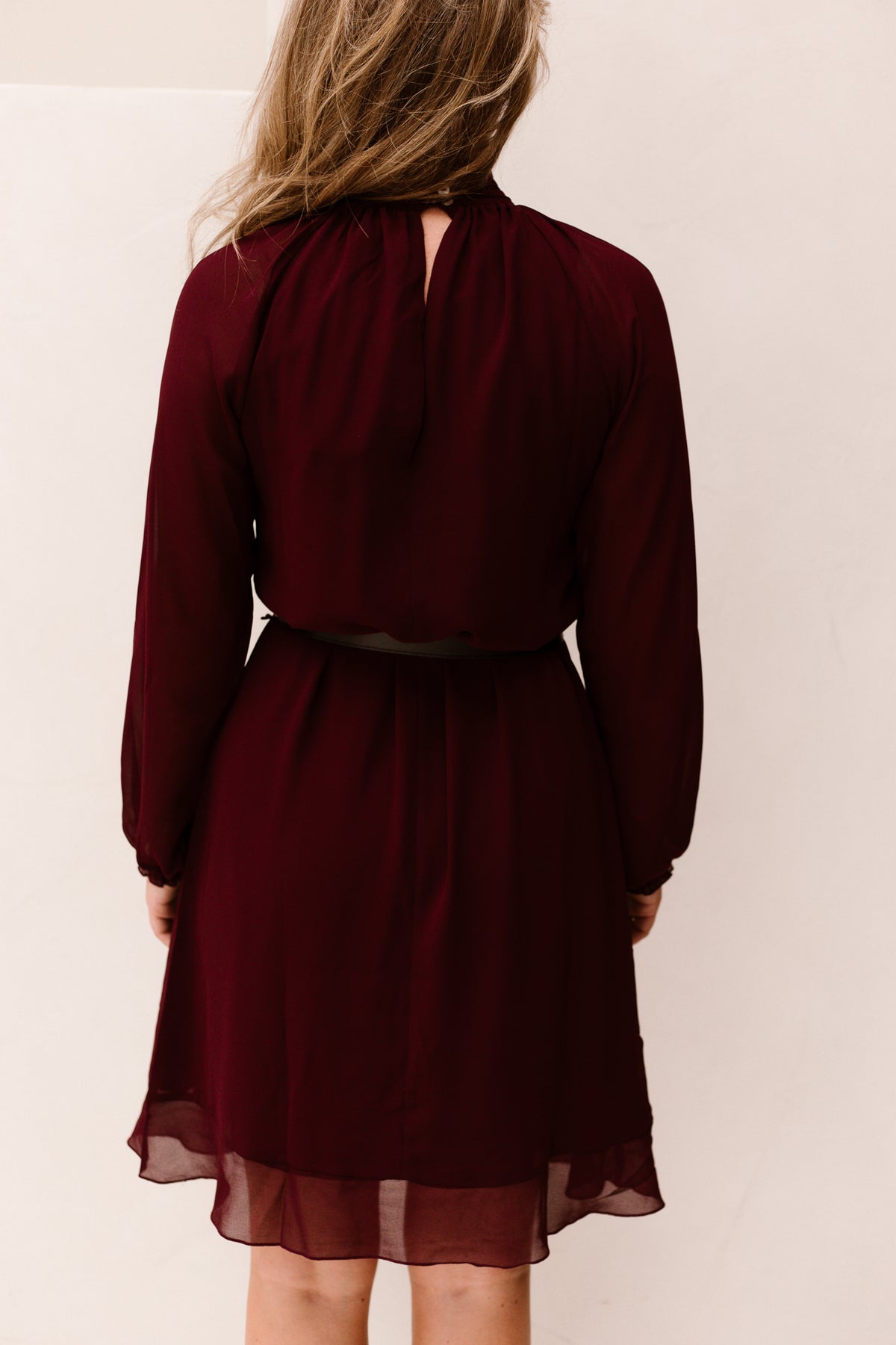 Dress Mock Neck Chiffon Merlot 15503