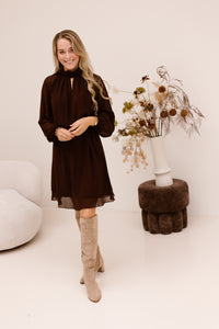 Dress mock neck chiffon - Cacao - 15503