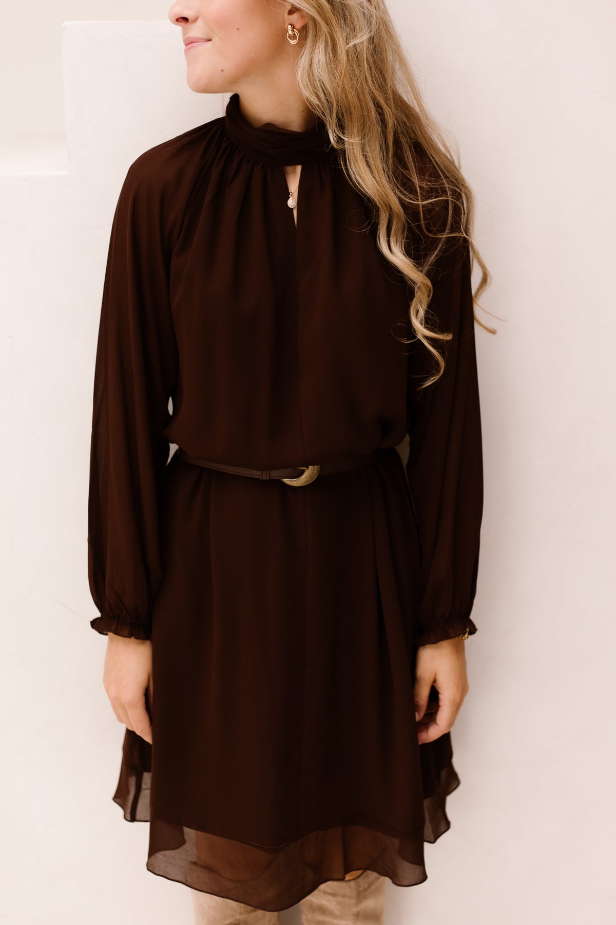 Dress mock neck chiffon - Cacao - 15503