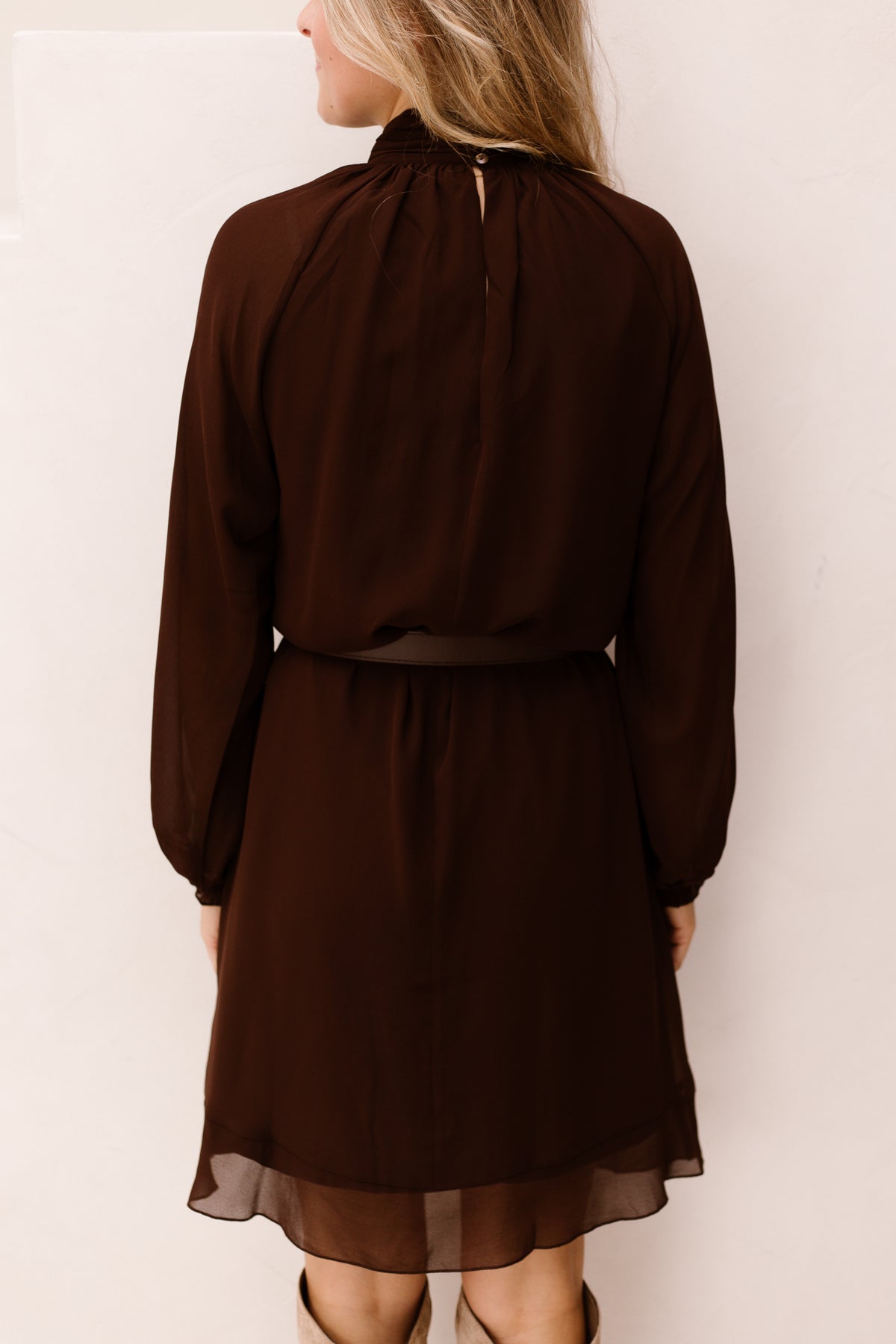 Dress mock neck chiffon - Cacao - 15503