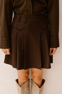 LunaCC Pocket Pleat Mini Skirt Dark Brown