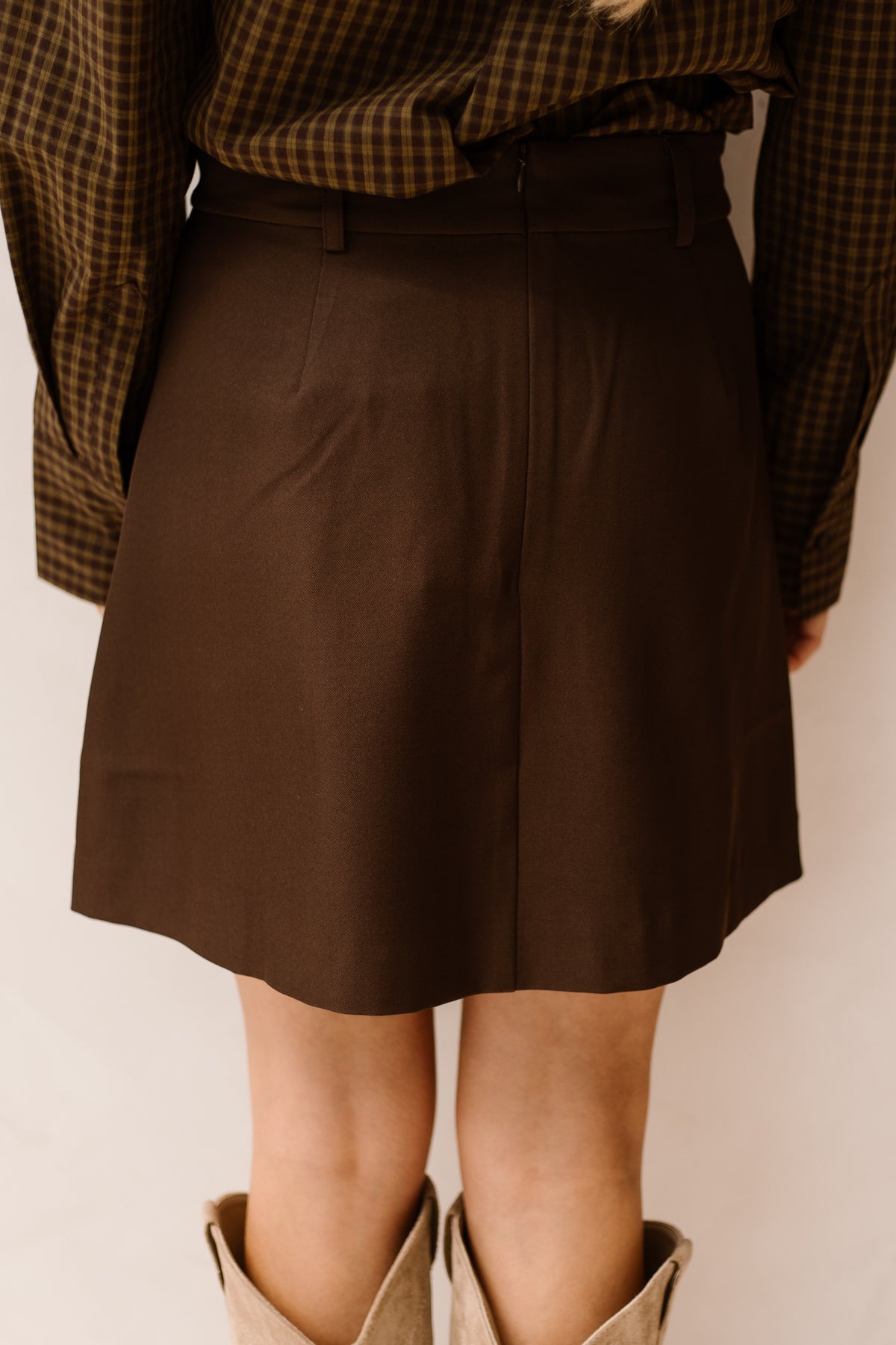 LunaCC Pocket Pleat Mini Skirt Dark Brown