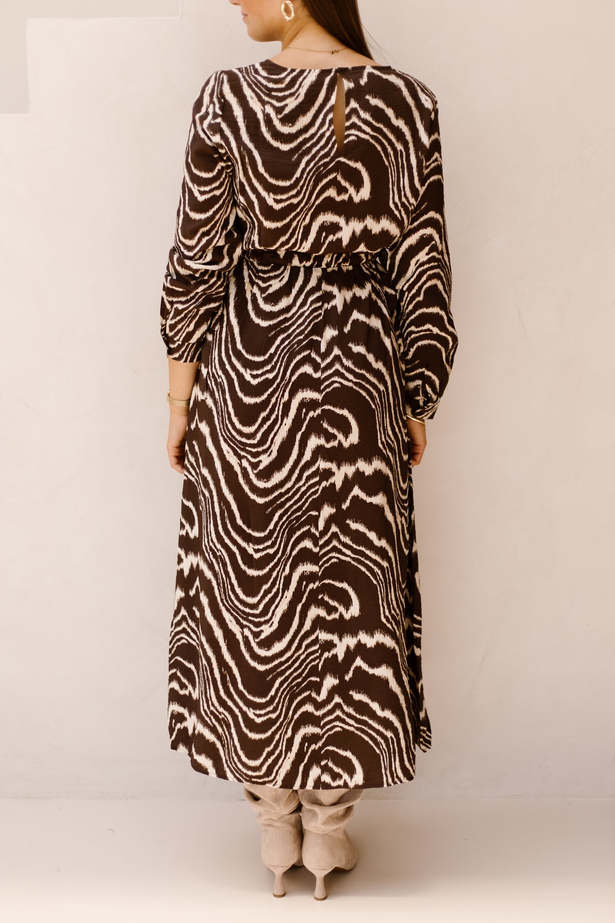 Objjacira L/S O-Neck Midi Dress Seal Brown/Birch