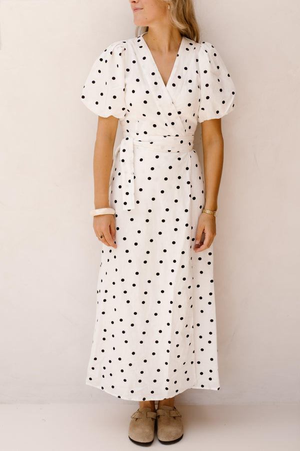 Clarine Linen Dot Dress White
