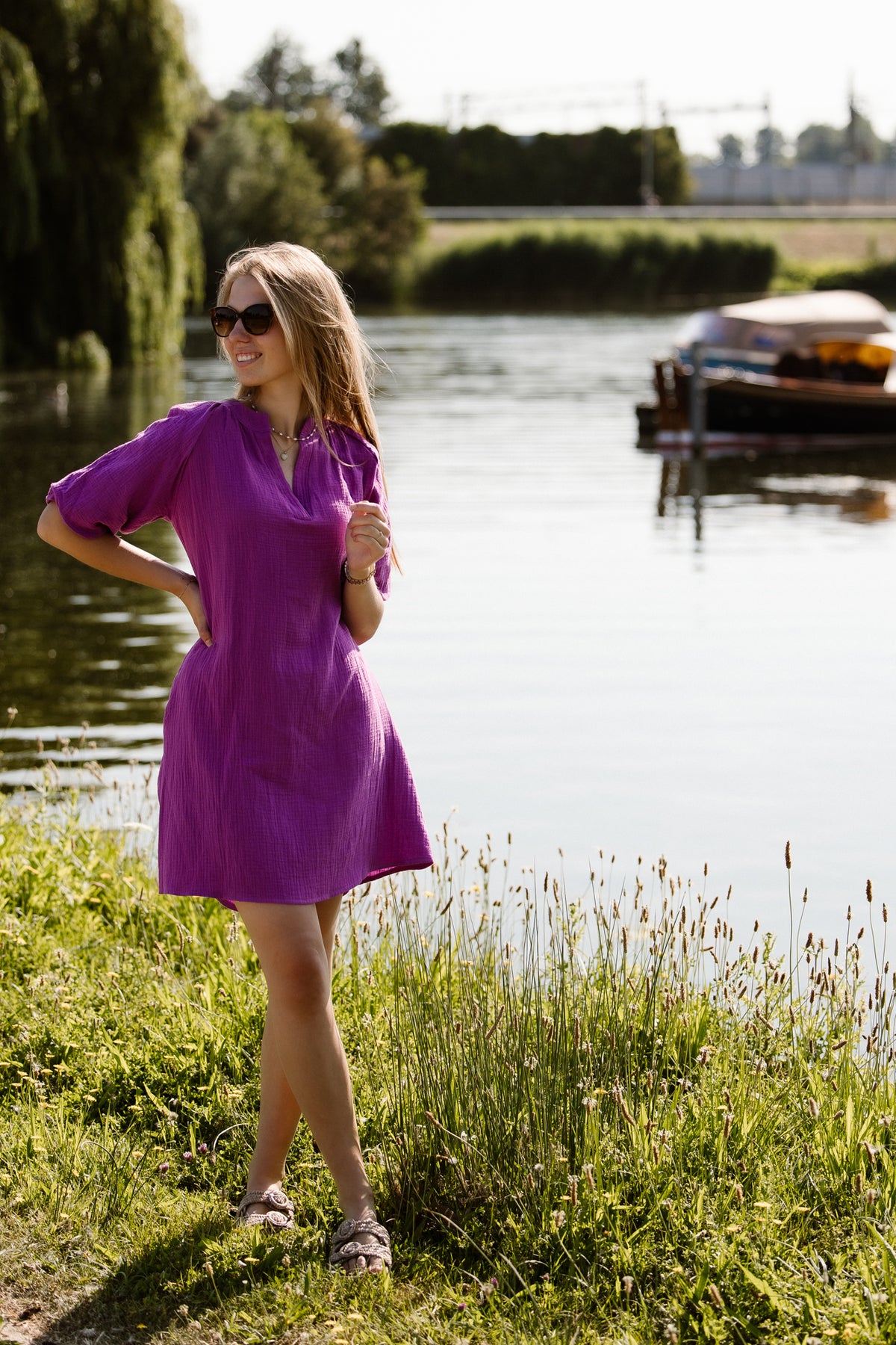 Azra mousseline dress magenta