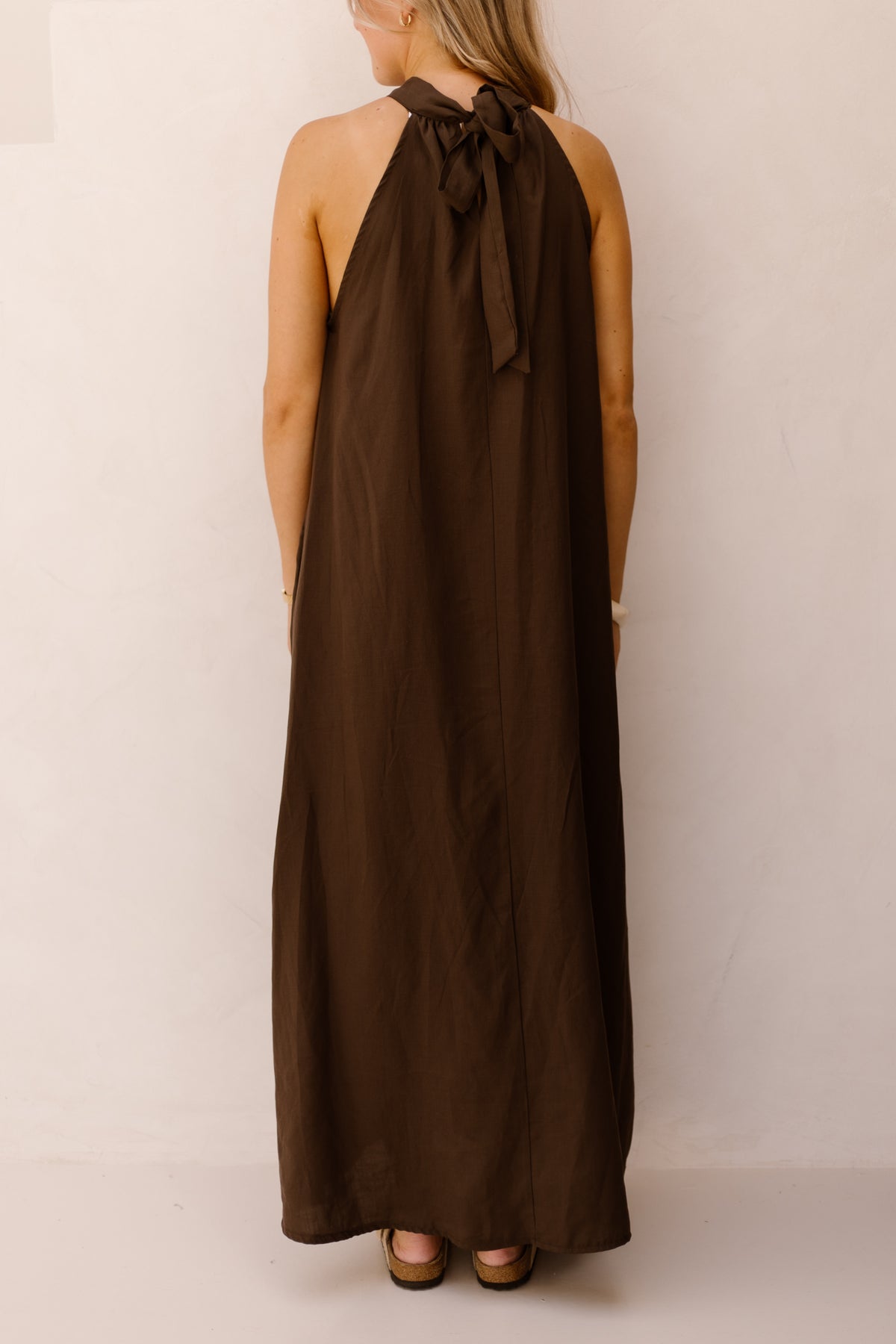 Amelia halter dress maxi brown