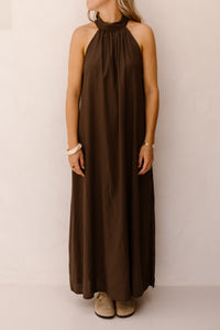 Amelia halter dress maxi brown