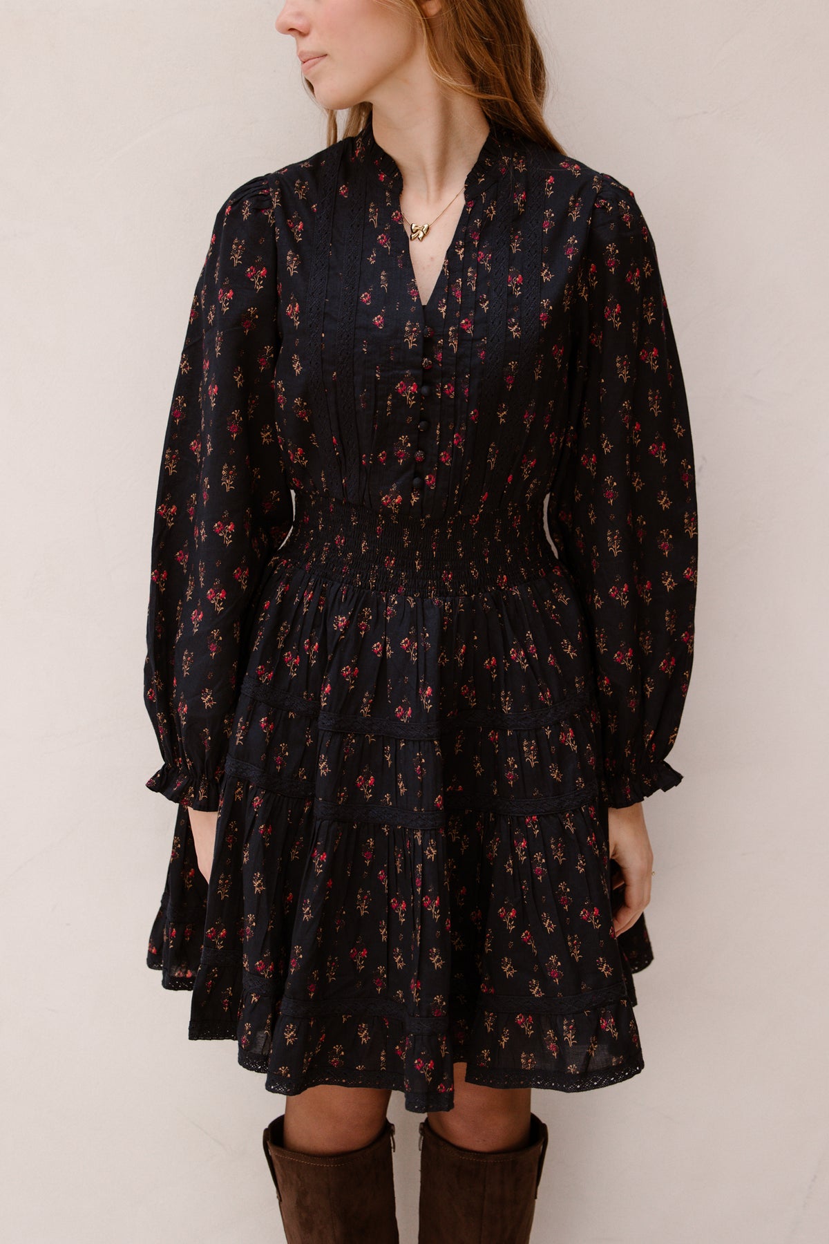 Cornell Fine Print Dress Dark Navy