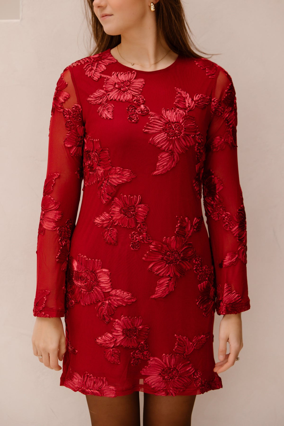 Dirina Big Flower Mesh Dress Red