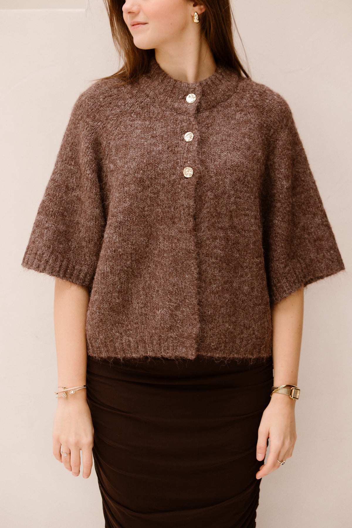 Benuta fluffy knit cardigan light brown