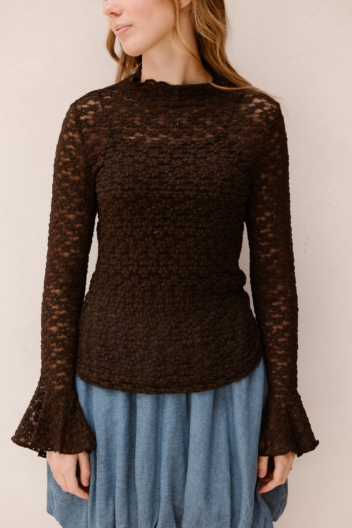 Lace flower top brown