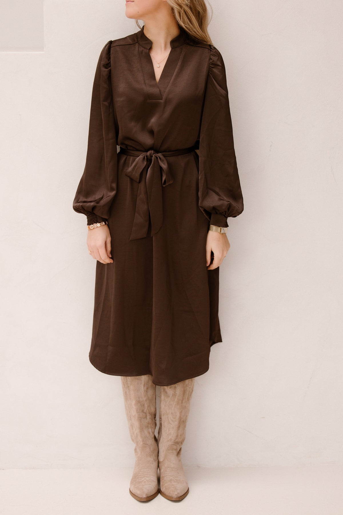 Rolana Heavy Sateen Dress Dark Brown