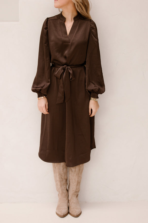 Rolana Heavy Sateen Dress Dark Brown