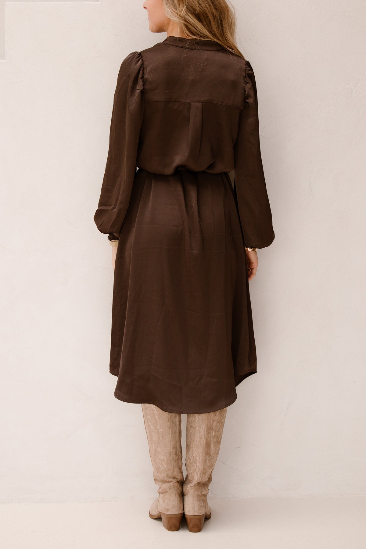Rolana Heavy Sateen Dress Dark Brown