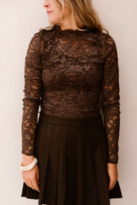 Yaslacey LS Lace Top chocolate brown