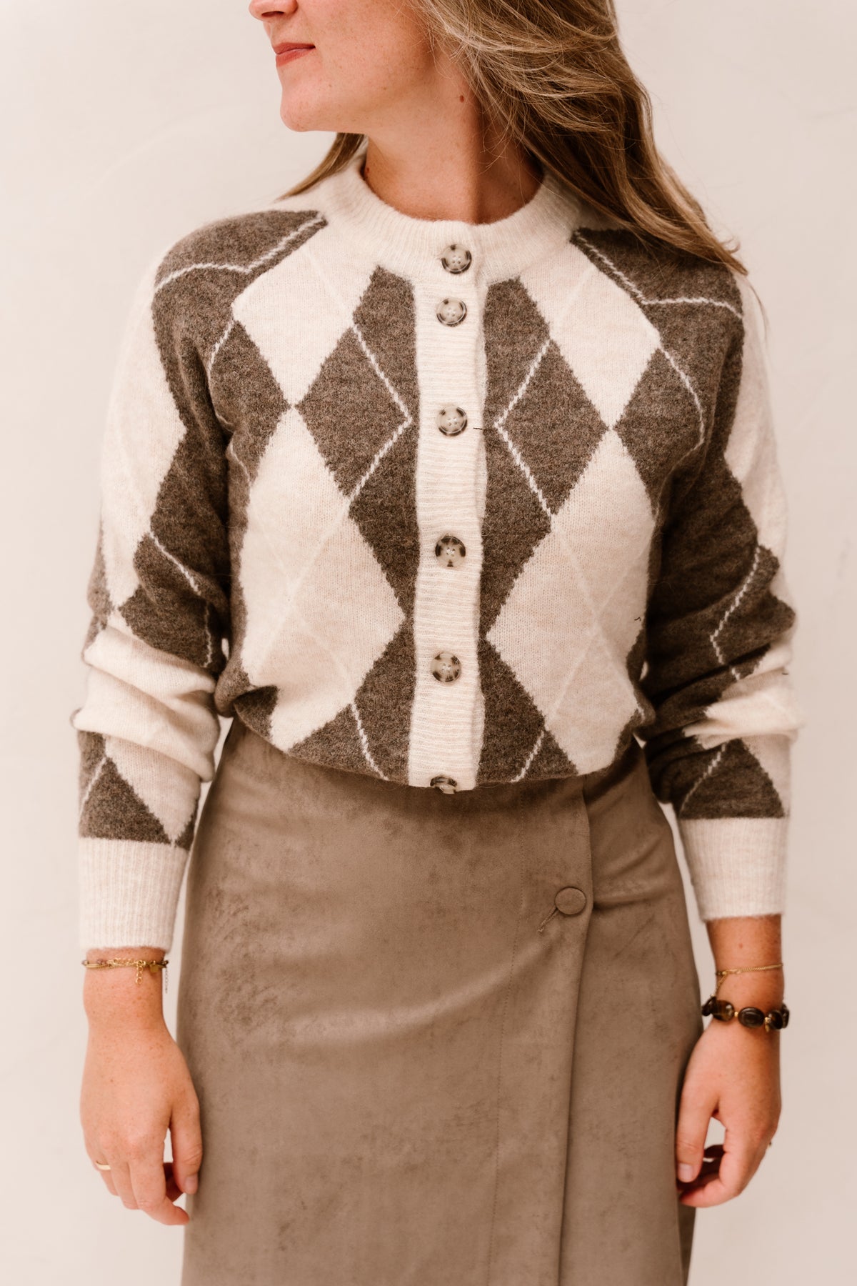 Yasjohi LS Wool Blend Cardigan Noos Oatmeal/Taupe Gray