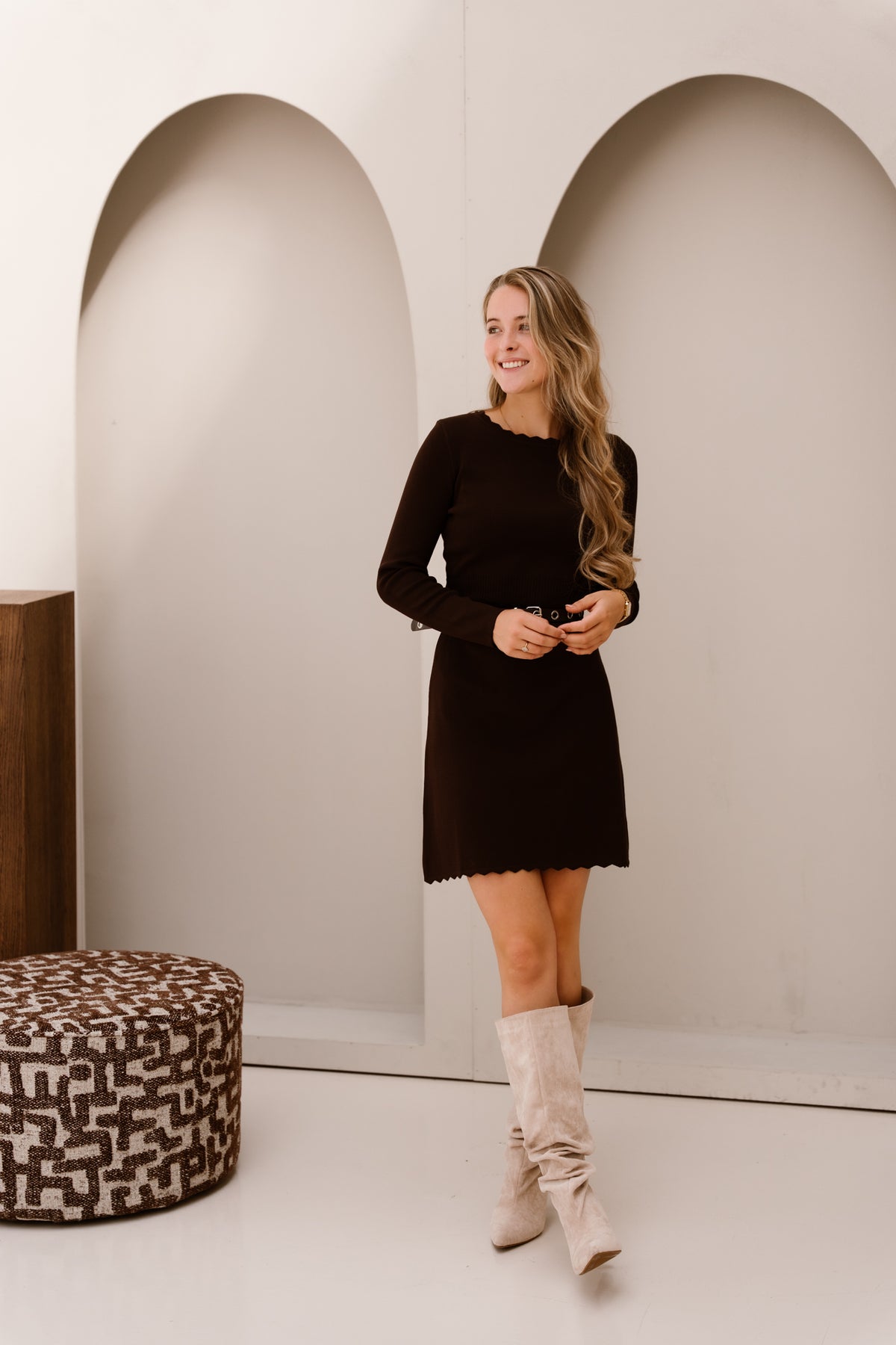 Chloe dress + belt darkbrown