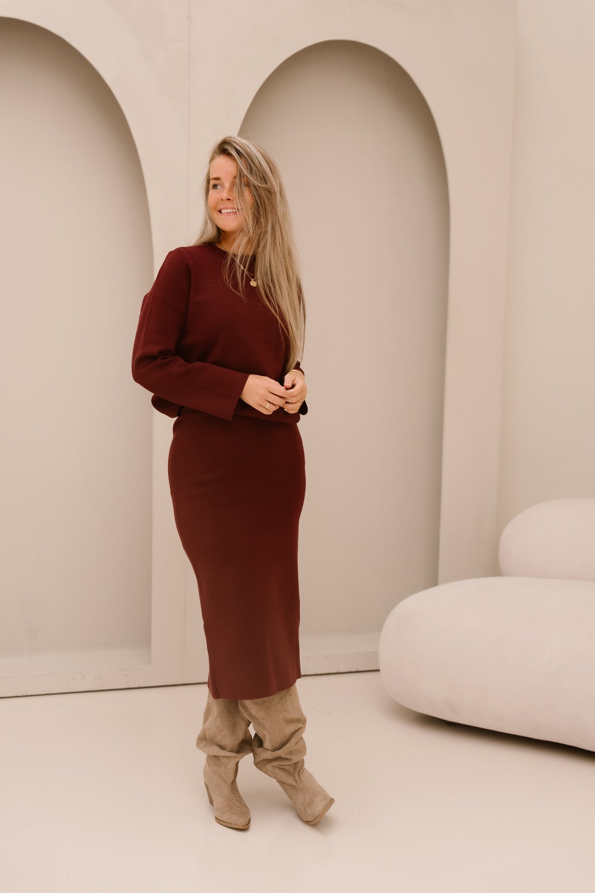 Objreynard knit skirt windsor wine