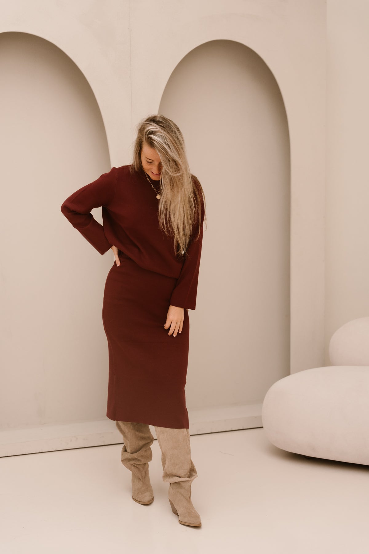 Objreynard knit skirt windsor wine