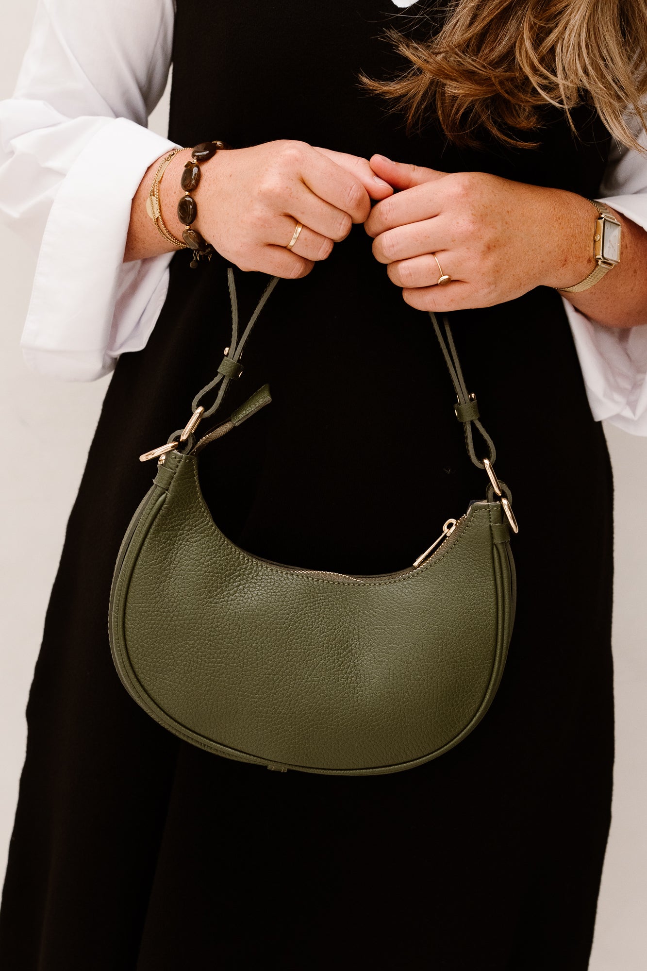 Tas Gwyneth leer olijfgroen