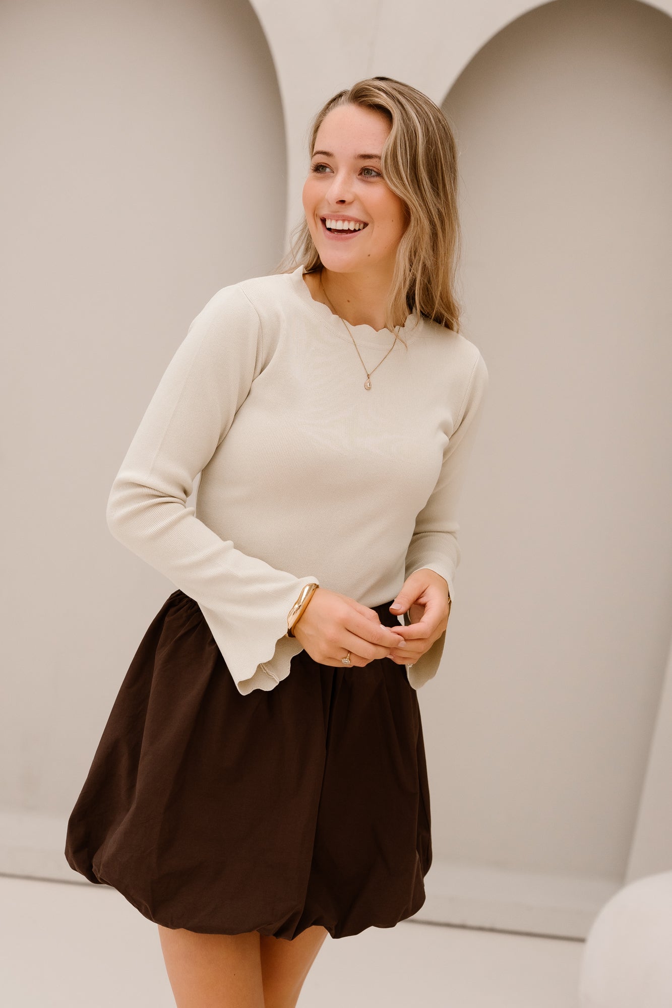Karteltop Lange Mouw Beige