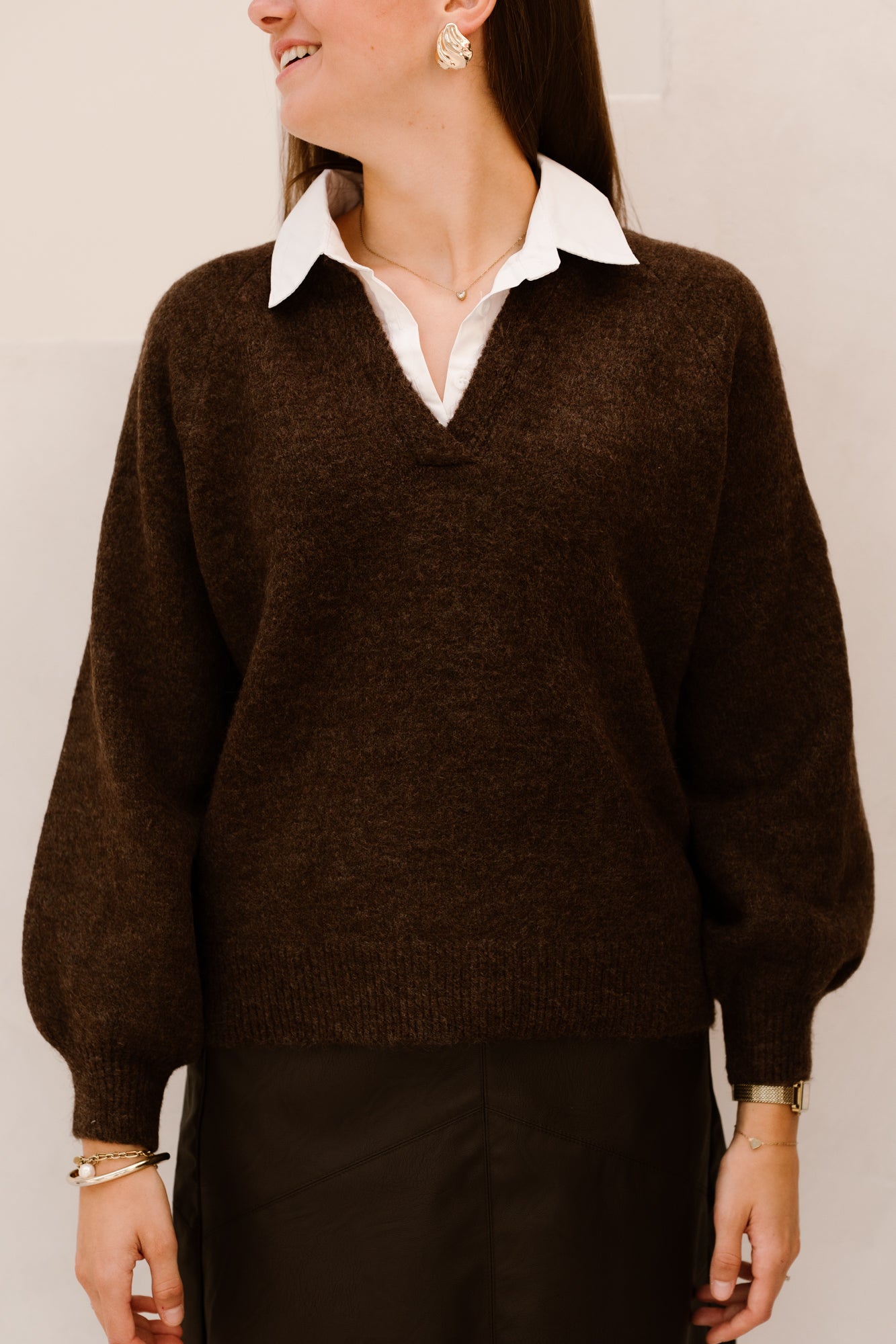 Dahlina Pullover Met Blousekraag Brown