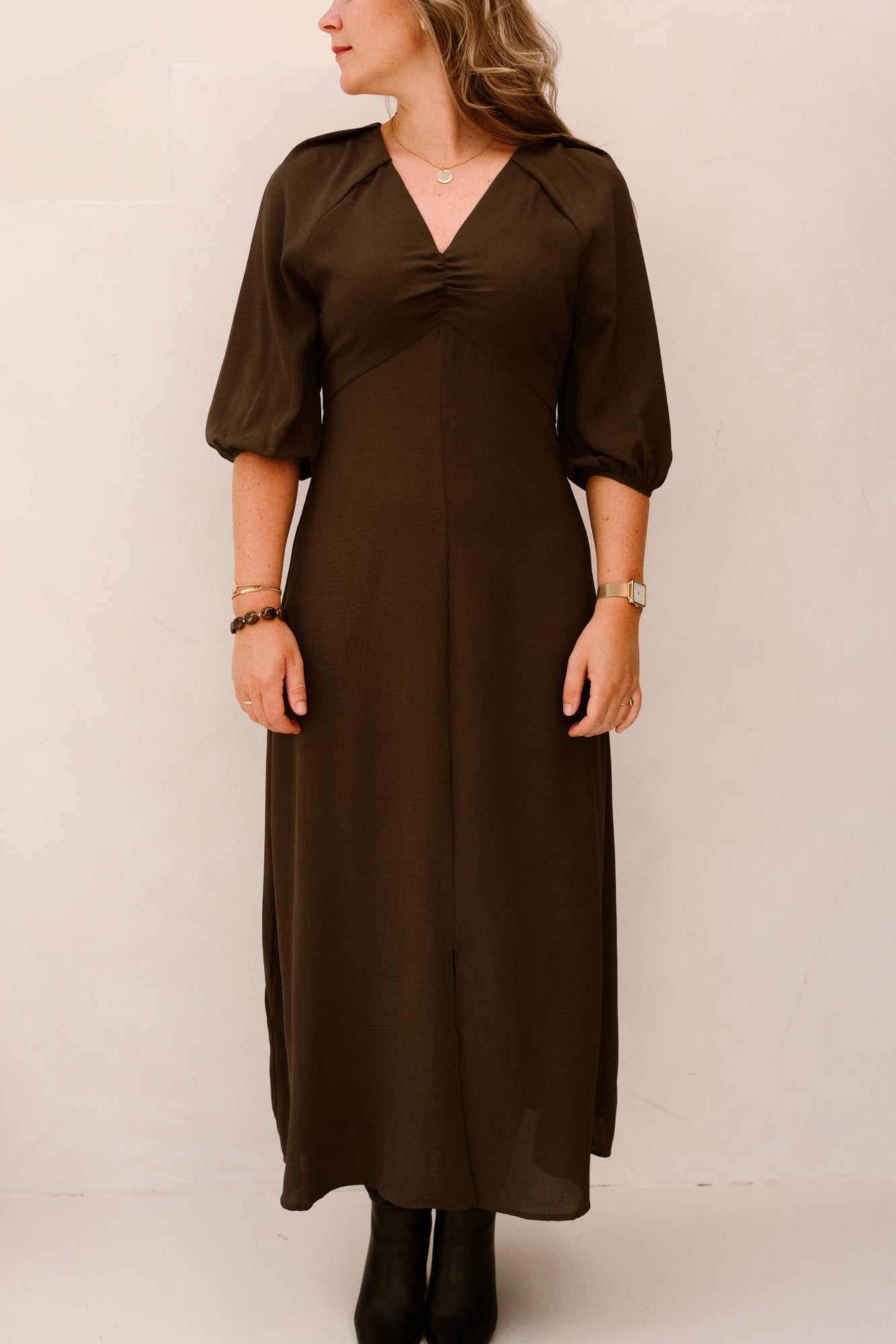 Meriel Structure Solid Dress Army