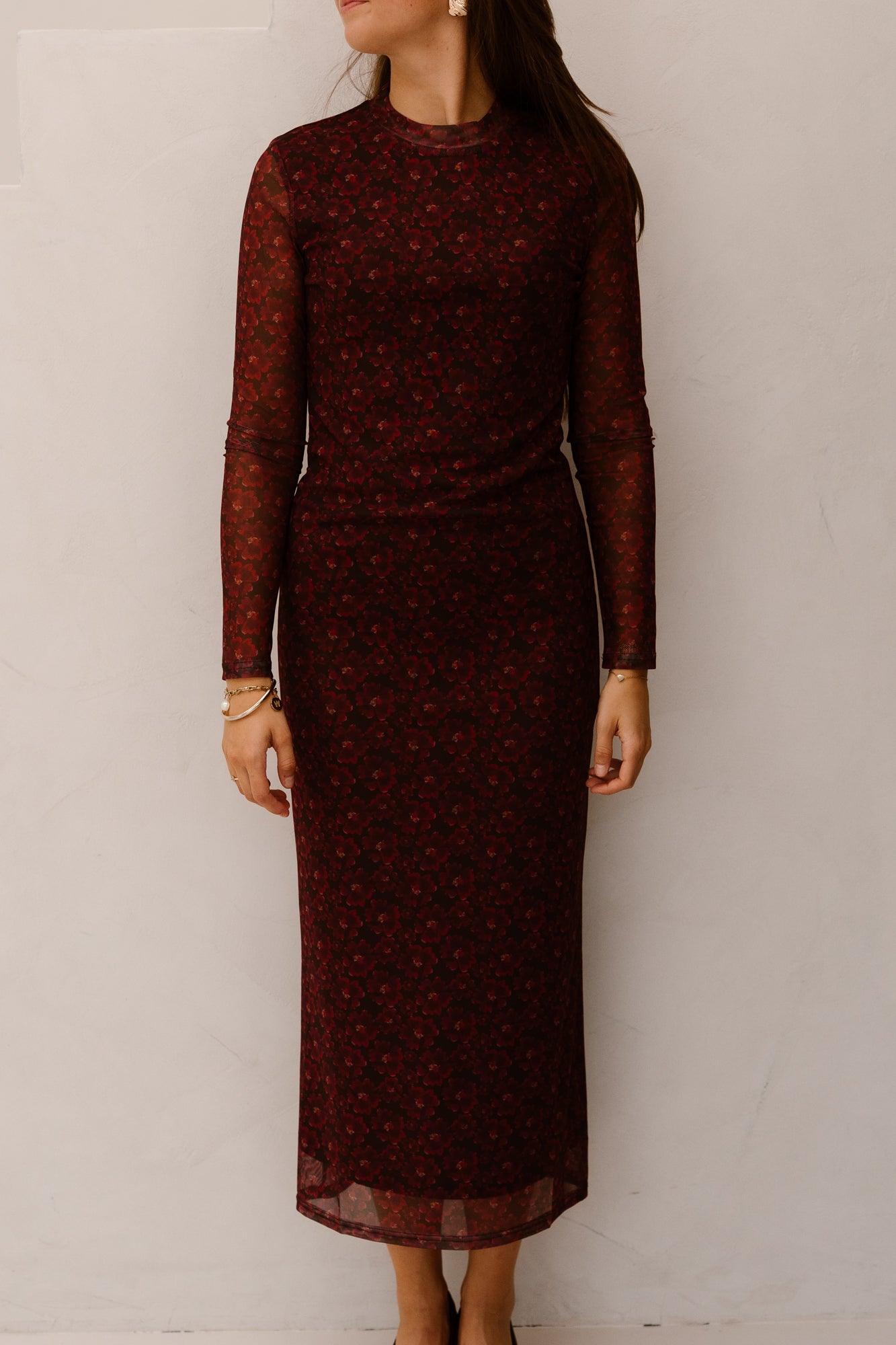 Lauren Kleid Burgunderrot Blume