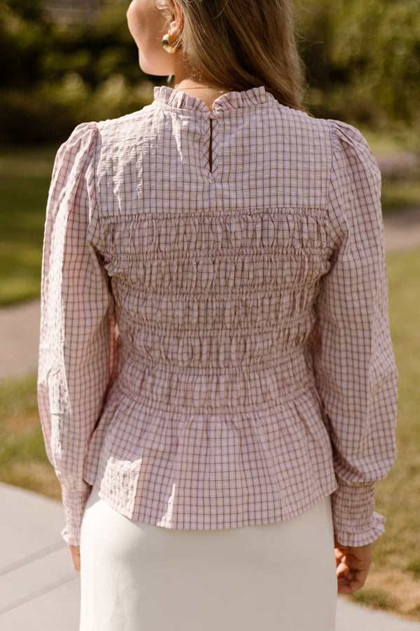 Possa mini check blouse light pink