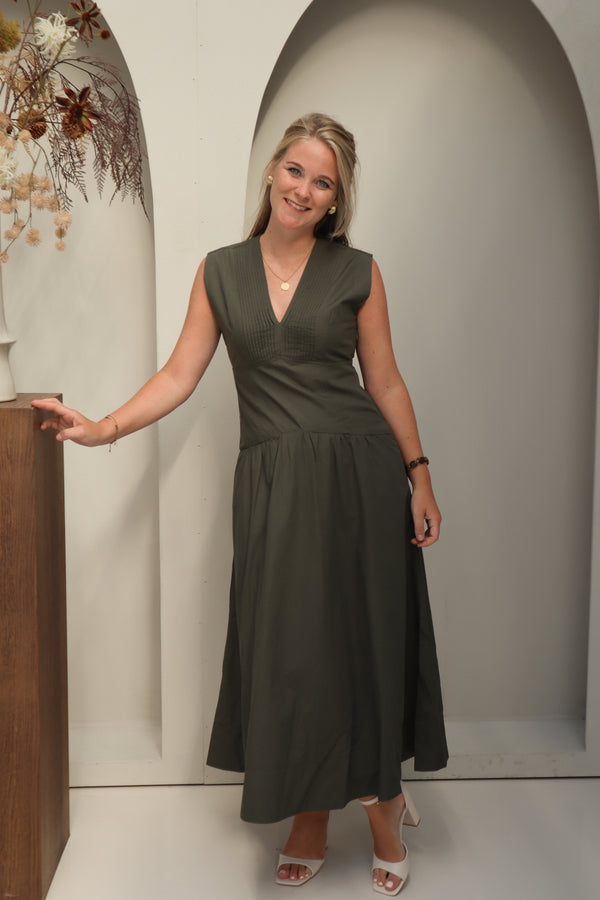 Halise Poplin Dress Army