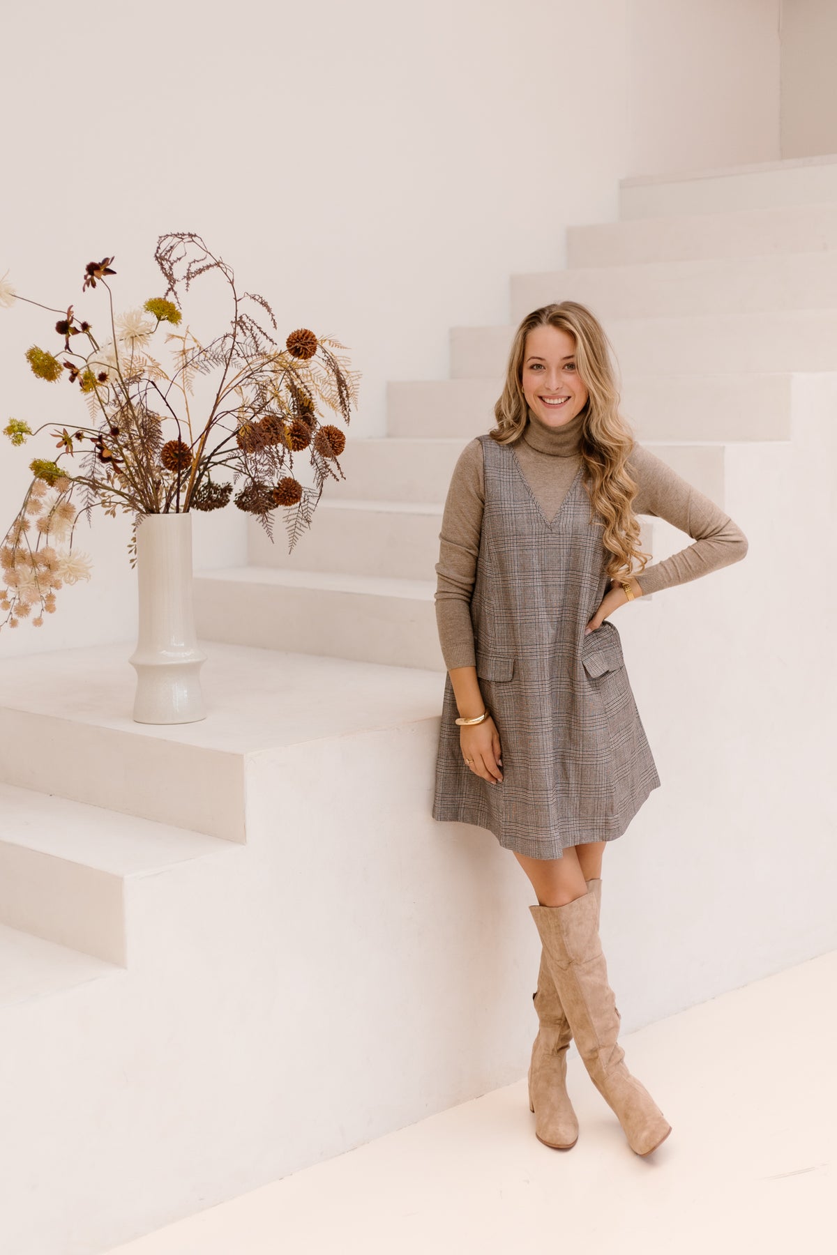 Yasdakota Sl Wide Spencer Dress Taupe Gray-Check