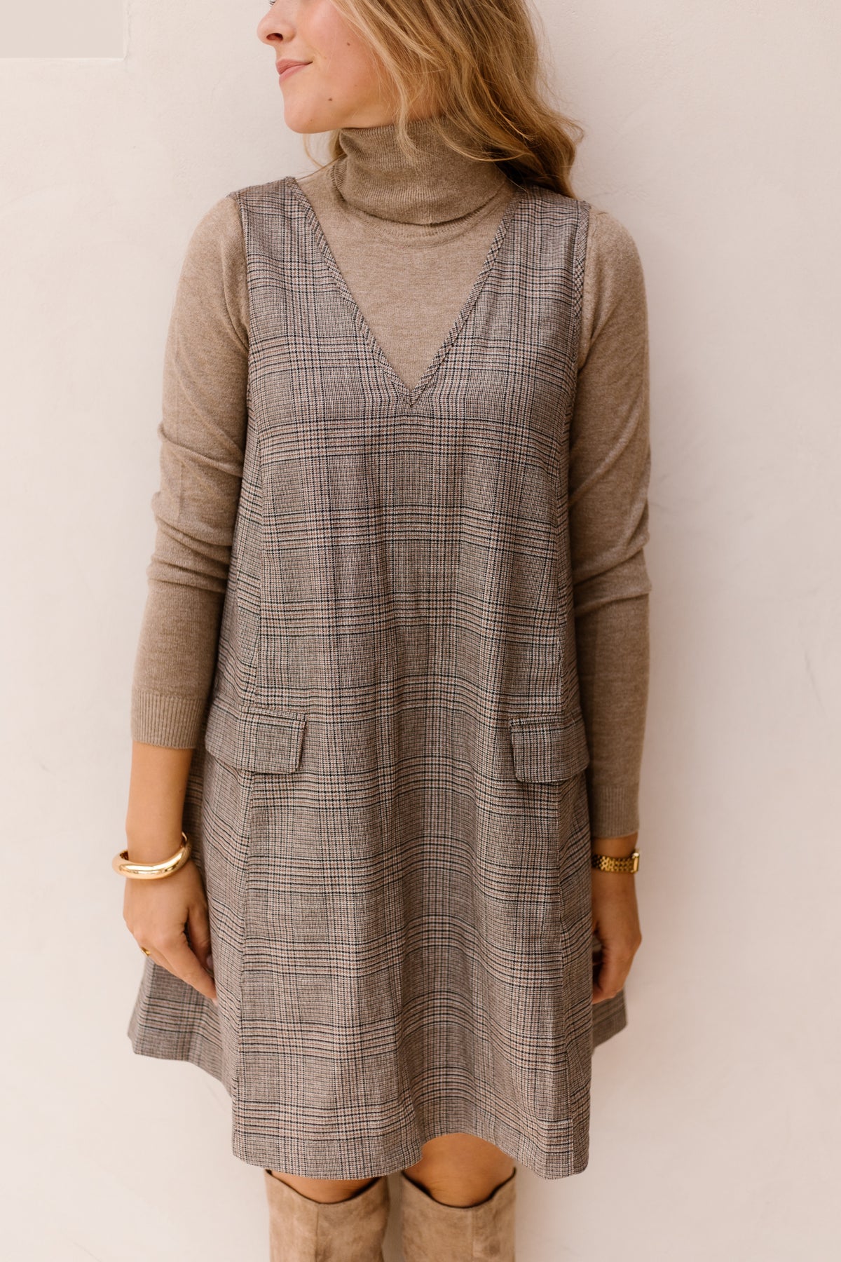 Yasdakota Sl Wide Spencer Dress Taupe Gray-Check