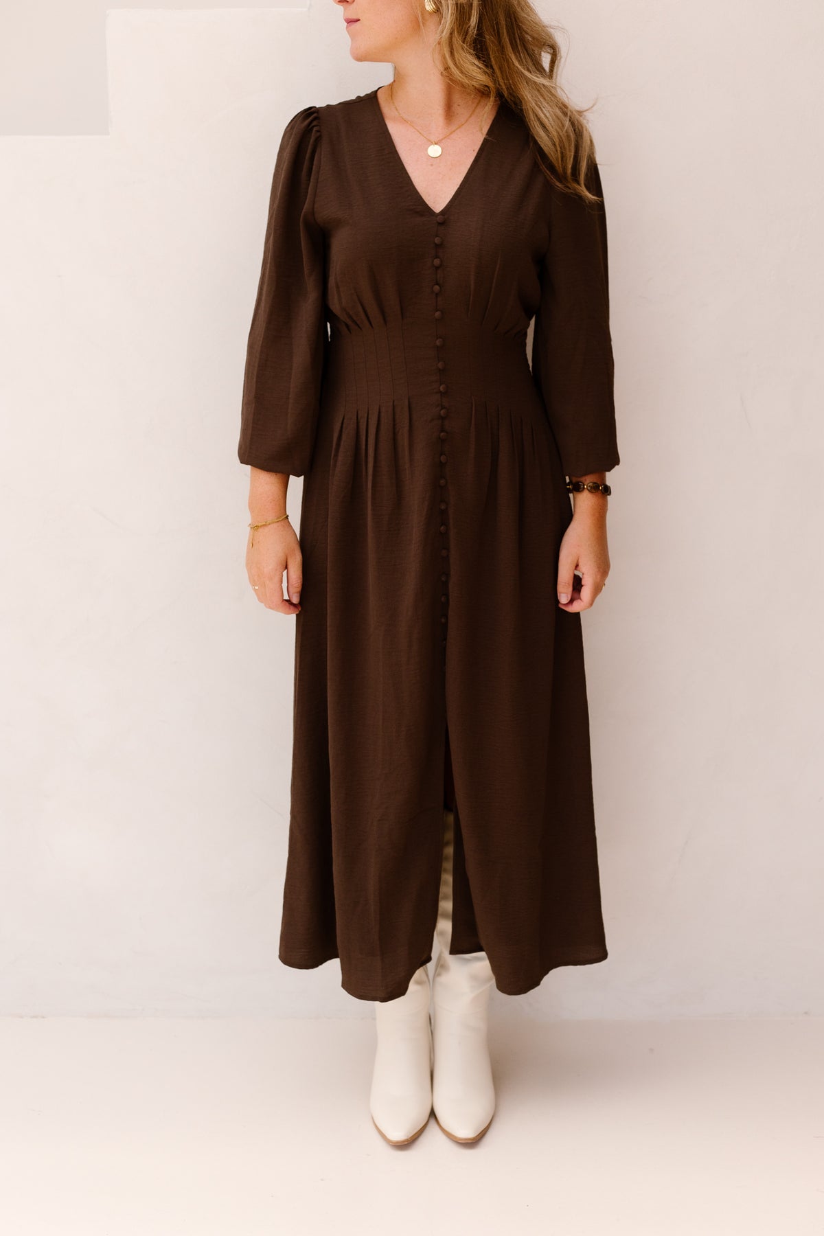 Annelie Solid Crepe Dress Dark Brown