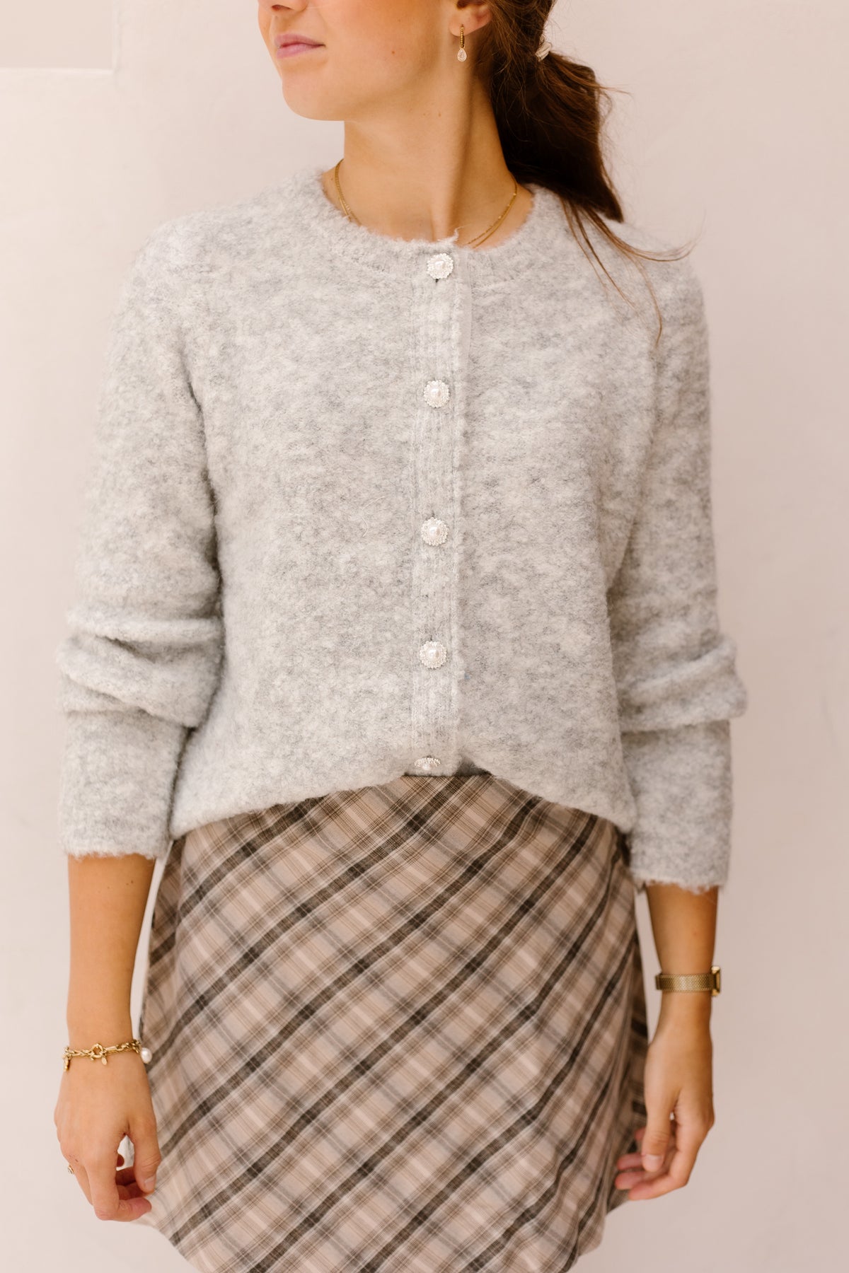 Yasplyra Ls Knit Cardigan Light Grey Melange