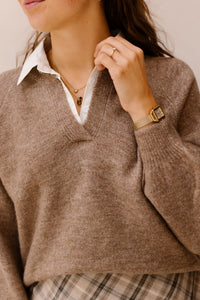 Dahlina Pullover Met Blousekraag Taupe