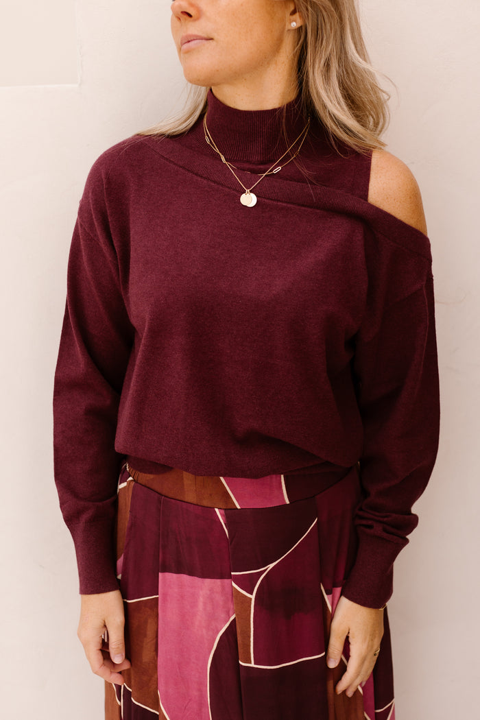 Pullover opstaande kraag / off shoulder Maroon
