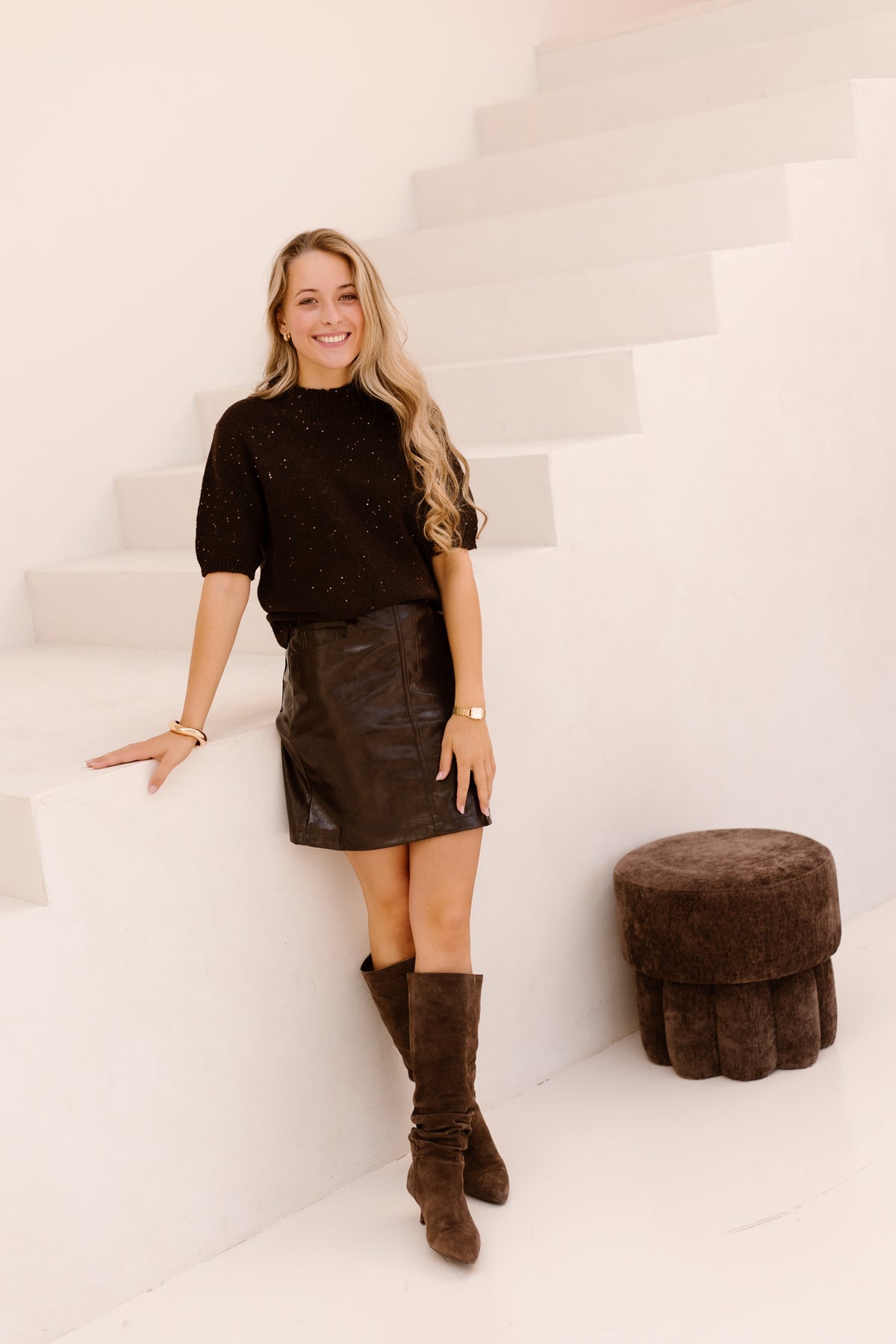 Dinthe top bruin glitter
