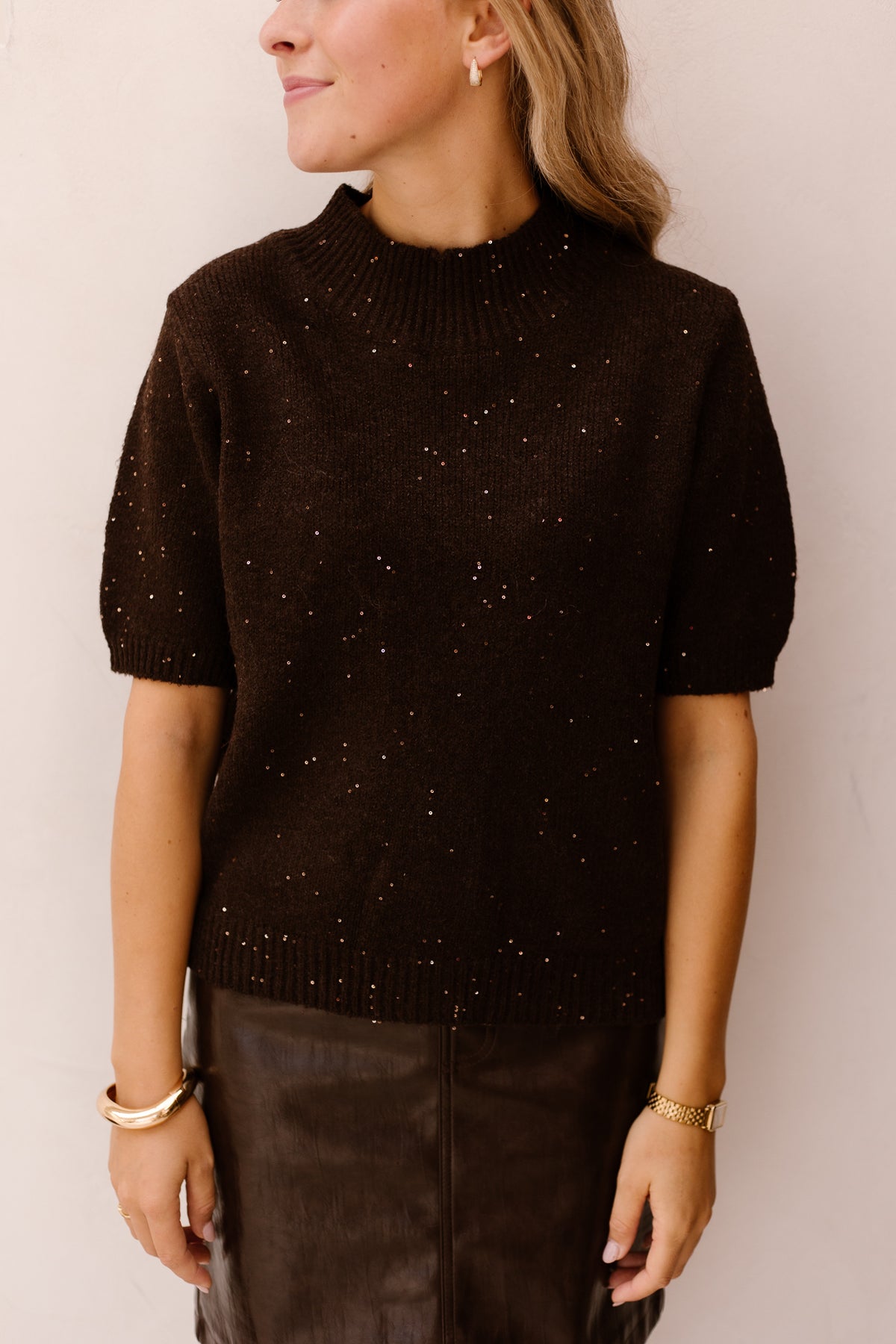 Dinthe top bruin glitter