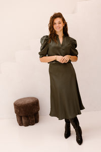 Roella Heavy Sateen Blouse Deep Green